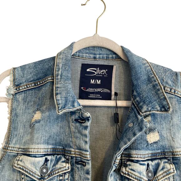 NWT Silver Jeans Co Mid Wash Denim Button Up Distressed Western Vest Size Medium - Picture 5 of 16